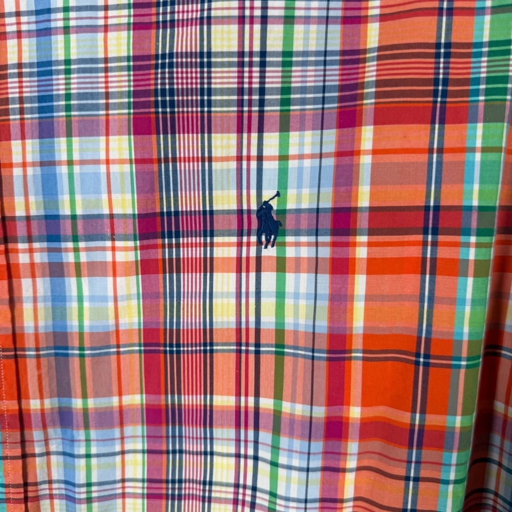 Ralph Lauren Shirt Mens 3XLT Tall Orange Blue Button Down Oxford Plaid Pony - Picture 3 of 11